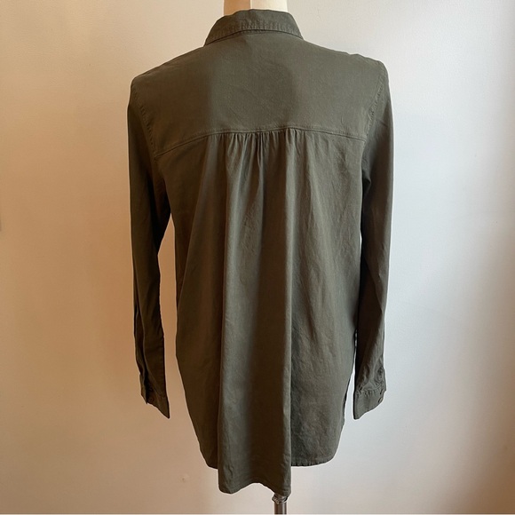 Eileen Fisher Linen Button Down Long Sleeve Shirt Khaki Green Lagenlook Medium - Picture 5 of 8